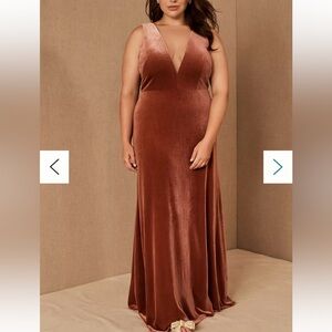 Jenny Yoo Logan Plunge Neck Velvet Illusion Sleeveless Maxi Dress, English Rose